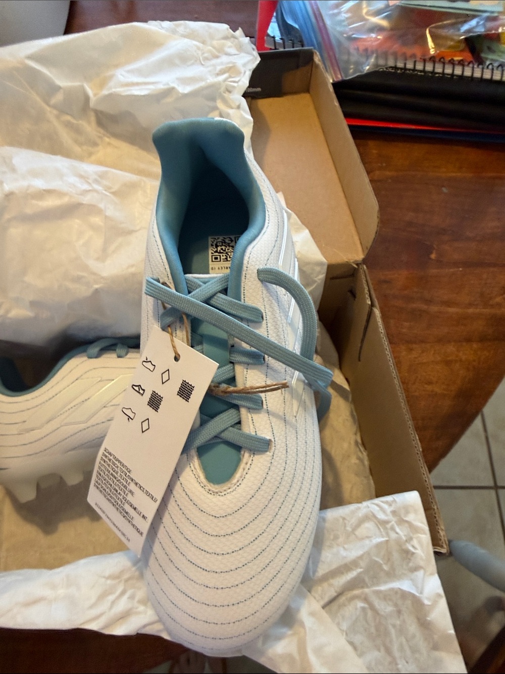 adidas Kids White and Light Blue Soccer Cleats copa pure - Picture 2 of 5